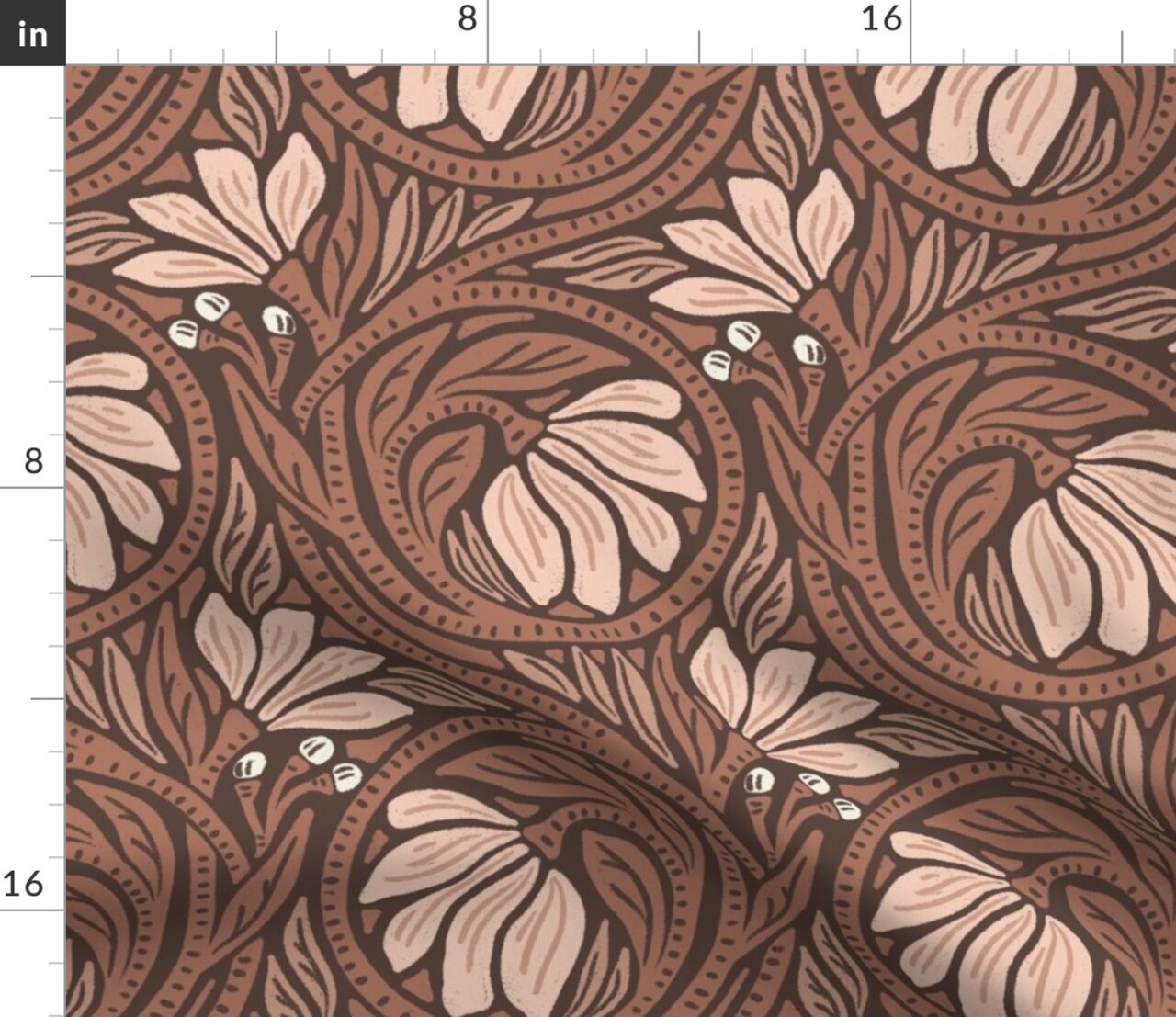 Rustic Flowers Vines Monochromatic Earth Tone Lines Swirls Abstract Floral Farmhouse Custom Printed Fabric by Spoonflower Various Fabrics by the Yard or Fat Quarter